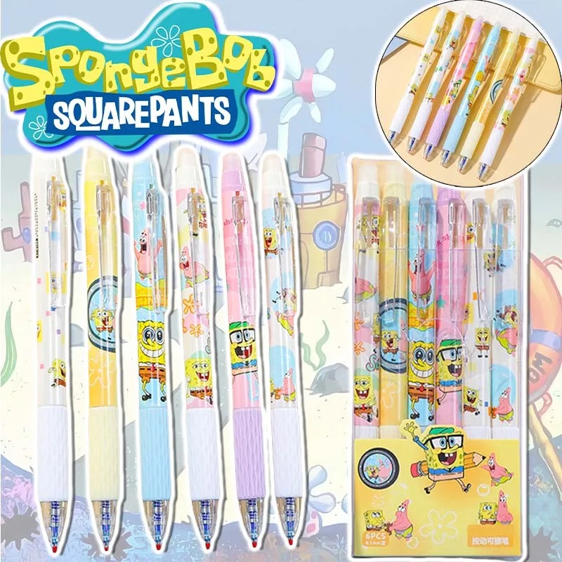 Gel Ink Pen Set - 6 stks/set SpongeBob Kawaii Uitwisbare Pennen